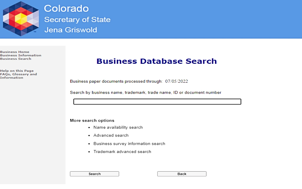 An image from the Colorado secretly of state showing that citizens can find various businesses and who owns them in the state of CO.